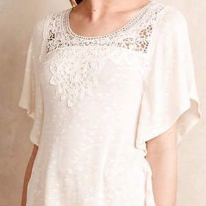 Anthro Deletta point de venise crochet trim top